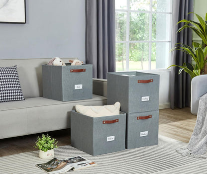 DECOMOMO Storage Cubes, 13x13x13 Storage Cube Bins with Labels, Fabric Organizer Bins (13" / 6pcs, Texture Grey)