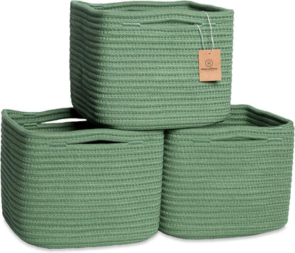 NaturalCozy Storage Cubes 9”x9”x7”Cotton Rope Woven Baskets for Organizing 3-Pack | 9 Inch Cube Storage Bin | Small Basket for Shelf Nursery, Pantry, Decorative Plant, Bathroom Closet, Toy Gift