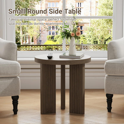 Small Round Side Table, 17.52" Coffee Table with Smooth Thick Mesa, Circle End Table with X Shaped Stable Legs, Accent Tea Table for Living Room, Office, Brown