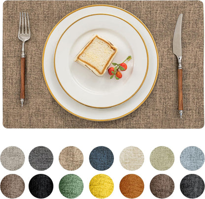 Romanstile Vinyl Placemats Set of 4-12 X 18 Inch - Heat Resistant Place Mats 100% Waterproof Oilproof Wipeable Reversible Faux Leather Table Mats for Kitchen/Dining/Party/Outdoor, Coffee