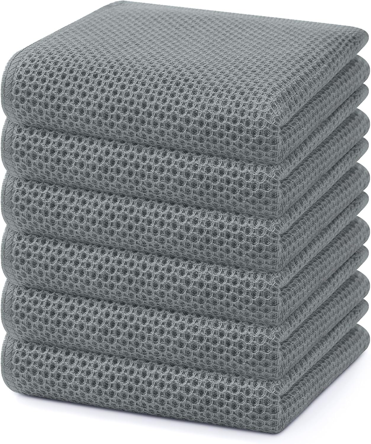 Homaxy 100% Cotton Waffle Weave Kitchen Dish Towels, Ultra Soft Absorbent Quick Drying Cleaning Towel, 13 x 28 Inches, 6-Pack, Grey