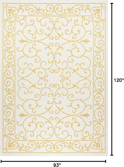 JONATHAN Y Vintage Filigree Indoor Outdoor Area Rug 8X10 Cream/Yellow, Charleston Textured Weave for Backyard, Patio, Porch, Easy-Cleaning, High Traffic, Pet-Friendly, Non-Shedding (SMB106M-8)