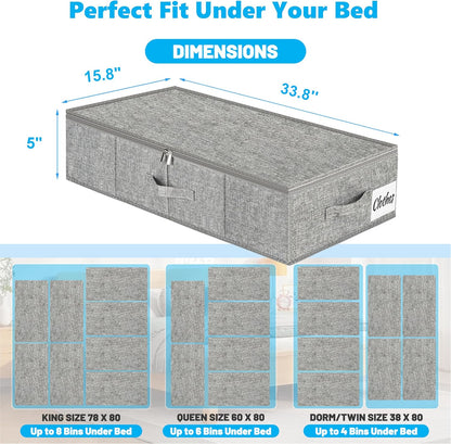 Under Bed Storage Container Bins 2 Pack, 5 Inch Thin Low Profile Underbed Clothes Storage Organizer for Dorm & Home, Use for Blanket and Toy Storage Box W/ Sturdy Bottom/Sides, Foldable Thick Fabric