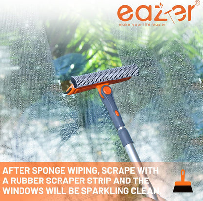 eazer Professional Window Squeegee, 2-in-1 Rotatable Squeegee for Window Cleaning Kit, Window Cleaner Tool, Window Washing Equipment Kit with Extension Pole (20''-30'') for Shower/Windshield - 2 Head
