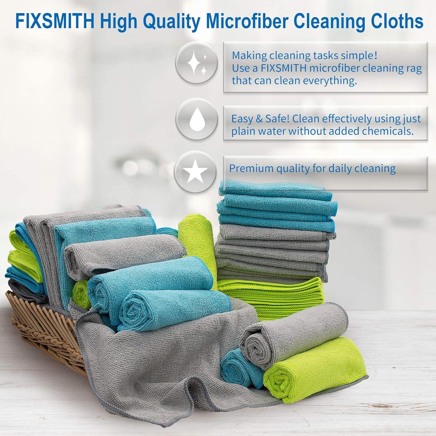 FIXSMITH Microfiber Cleaning Cloth - Pack of 50, Microfiber Towels for Cars 16 x 12 in, Highly Absorbent Cleaning Rags, Lint-Free, Streak-Free Cleaning Cloths for Car Kitchen Home Office