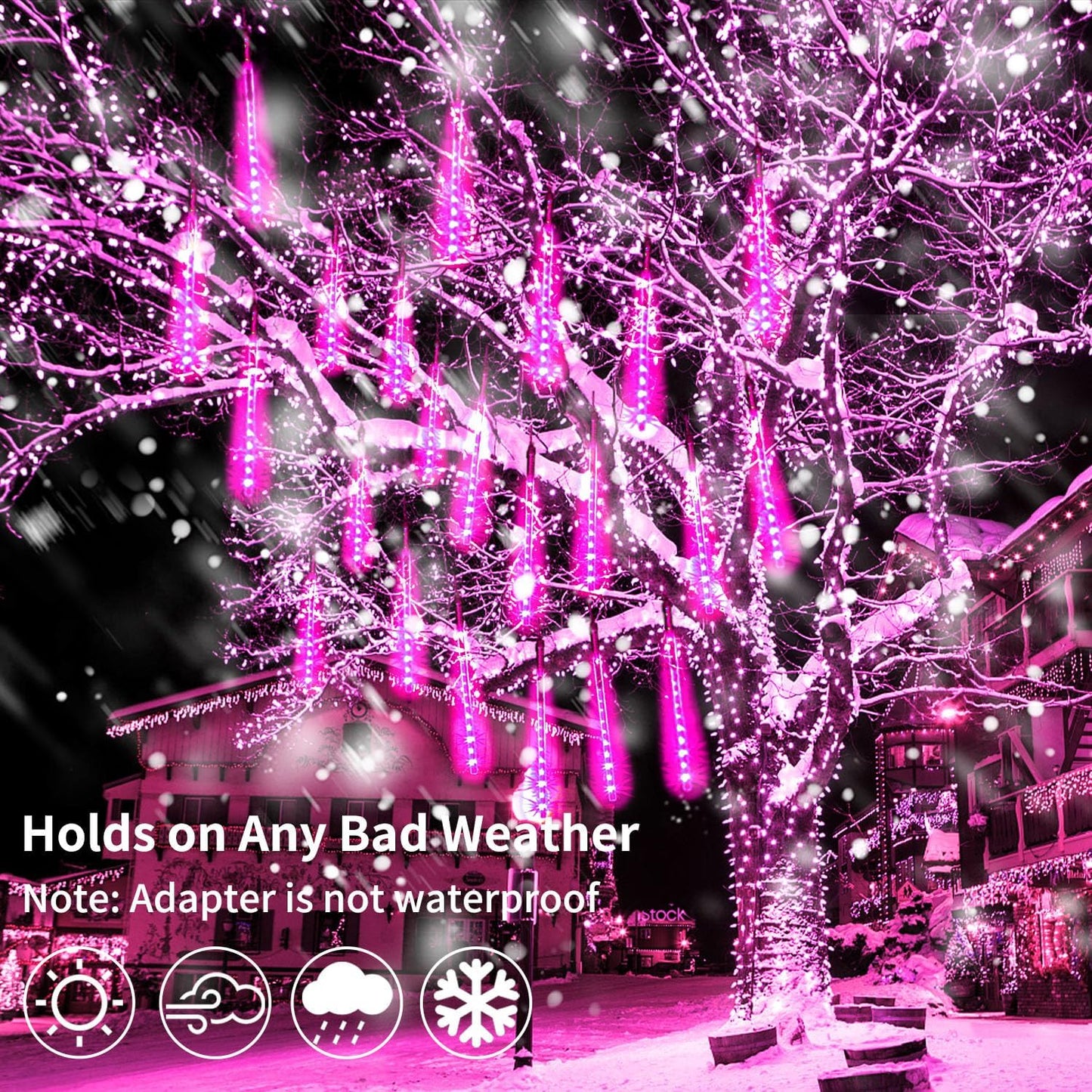 【4 Pack】 Christmas Meteor Shower Rain Lights 20inch, Totally 40 Tube 1440 LEDs Icicle Light Outdoor Raindrop Lights for Xmas Halloween Wedding Party Tree Holiday Decoration, Pink