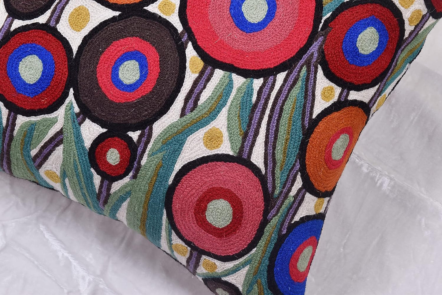 Floral Poppy Pillow Cover White Red Floral Outdoor Pillowcase Suzani Accent Chair Cushion Flower Accent Couch Pillowsham Boho Florals Chair Hand Embroidered 18x18 Inch