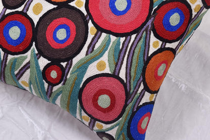 Floral Poppy Pillow Cover White Red Floral Outdoor Pillowcase Suzani Accent Chair Cushion Flower Accent Couch Pillowsham Boho Florals Chair Hand Embroidered 18x18 Inch