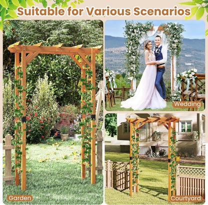 Giantex 7FT Wood Garden Arbor Trellis, Wooden Wedding Arch for Ceremony Party, Outdoor Archway Pergola for Climbing Plants, Pathway, Yard, Garden Decor, Easy Assembly (Honey Brown, 55''W x 85''H)