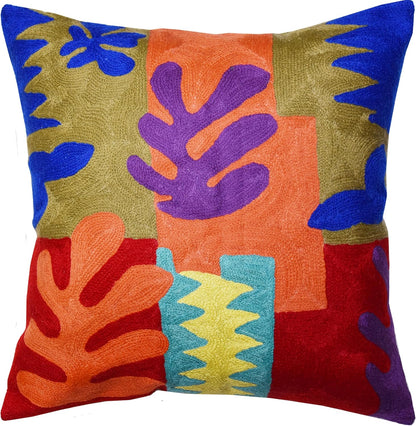 Matisse Decorative Pillow Cover Cutouts Hand Embroidered Abstract Toss Pillows Farmhouse Chair Cushion Contemporary Pillowsham Mid-Century Chair Cushions Wool Size 18x18