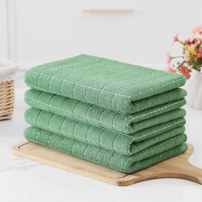 Homaxy 100% Cotton Terry Kitchen Towels(Grass Green, 20 x 28 inches), Checkered Designed, Soft and Super Absorbent Dish Towels, Large 4 Pack