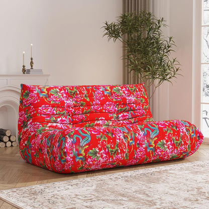 Bean Bag Chair, Loveseat Fireside Chair Bean Bag Sofa Large Bean Bag Chair for Adults, 2 Seater Bean Bag Chairs for Teens with High Density Comfortable Foam, Bean Bag for Living Room, Bedroom (Flower)