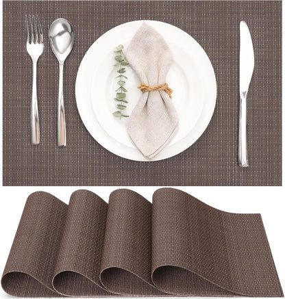 Myir JUN Placemats Set of 4, Vinyl Woven Placemats Place Mats Indoor Set of 4 Washable Table Mats Non-Slip Place mats for Dining Table (Coffee, Set of 4)