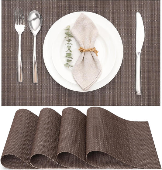 Myir JUN Placemats Set of 4, Vinyl Woven Placemats Place Mats Indoor Set of 4 Washable Table Mats Non-Slip Place mats for Dining Table (Coffee, Set of 4)
