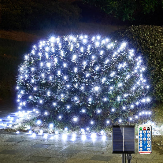 WBao Solar Christmas Lights Outdoor 360LED 11.5ft x 6.9ft Christmas Bushes Lights with Remote, 8 Lighting Modes, Timer, Waterproof for Lawn, Bushes, Trees Outdoor Christmas Decorations, Cool White