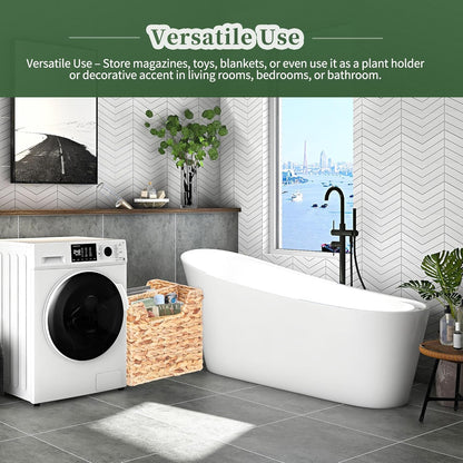 Magazines Holder - Wicker Magazine Rack, Handwoven Magazine Holders for Bathroom, Magazine Organizer for Books, Newspaper, Water Hyacinth Magazine Basket, 14.2 x 11.4 x 6.7 inch