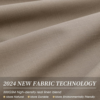 BOODII Room Darkening Curtains Light Brown Black Out Curtains 96 Inches Long 2 Panel Set Back Tab Neutral Linen Curtain for Sliding Door Modern Farmhouse Living Room Blackout Drapes Soundproof 52x96