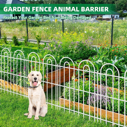 15 Panels Decorative Garden Fence, 32 in(H) X 30 ft(L) No Dig Dog Fence Outdoor for Yard, Rustproof Tall Metal Garden Fencing Animal Barrier with Ground Stakes, Temporary Fencing for Patio, White