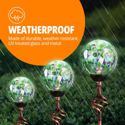 Exhart Garden Solar Lights, Decorative LED Honeycomb Glass Ball Garden Stake, Glass and Metal Outdoor Decoration, Green, 4 x 31 Inch