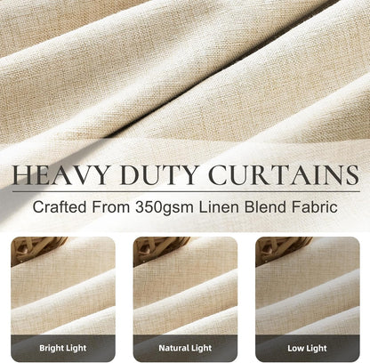 Textured Linen 96 Inch Blackout Curtains, Pinch Pleated/Back Tab Drop Cloth Curtains to Cover Closet Farmhouse Draft Blocking Block Out Cottage Window Drapes 2 Panels 8 FT Tall Beige Cream