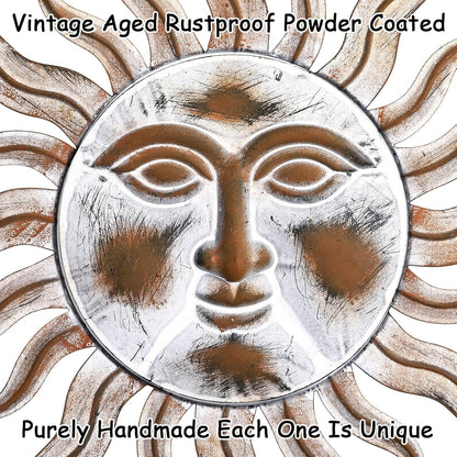 TICKCACY Metal Sun Wall Art Sculpture Decor, 23.8” Vintage Sun and Star Wall Hanging Decoration for Indoor Outdoor Living Room Farmhouse Yard Garden Patio