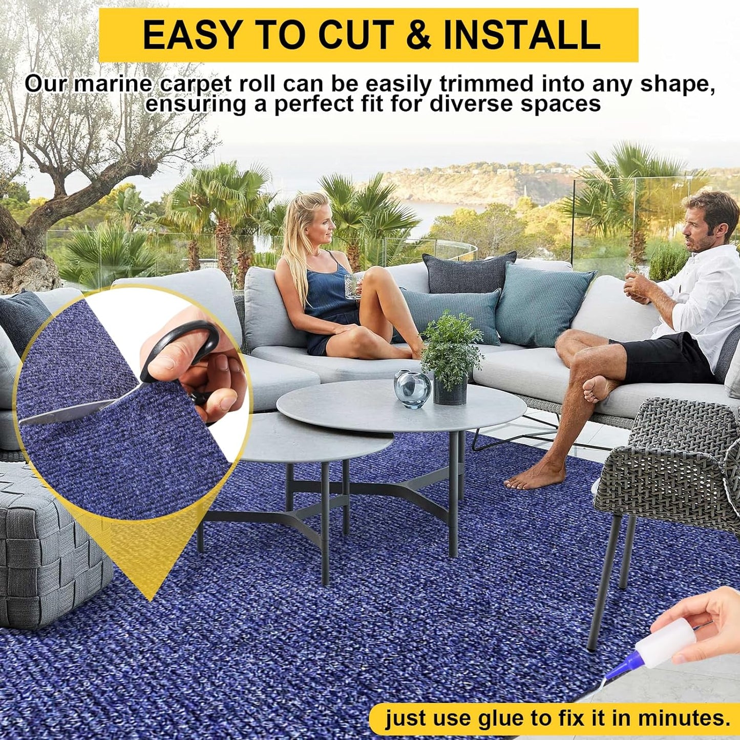 Marine Carpet,6 FT x 10 FT Deep Blue Indoor Outdoor Carpet 0.2" Thick Boat Carpet with Water-Proof TPE Backing, Non-Slide Outdoor Marine Carpet Roll for Home, Patio, Porch, Deck