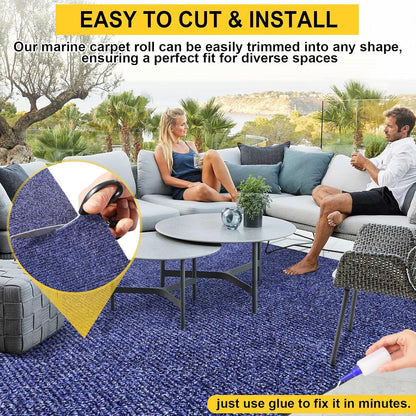 Marine Carpet,6 FT x 14 FT Deep Blue Indoor Outdoor Carpet 0.2" Thick Boat Carpet with Water-Proof TPE Backing, Non-Slide Outdoor Marine Carpet Roll for Home, Patio, Porch, Deck