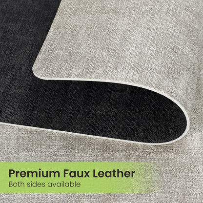 Faux Leather Dual Sided Placemats Set of 4, Square Non-Slip Heat Resistant Placemats with Coaster, Reversible wipeable Waterproof Table Mats for Kitchen, Dining, Outdoor (4, Black Light Gray)