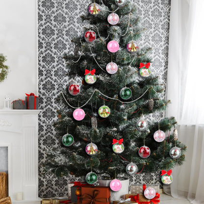 ANVAVO 100 Pieces 60mm Christmas Clear Plastic Fillable Ball Ornaments DIY Craft Transparent Baubles Shatterproof Christmas Tree Hanging Ornaments for Christmas New Years Birthday Wedding Home Decor