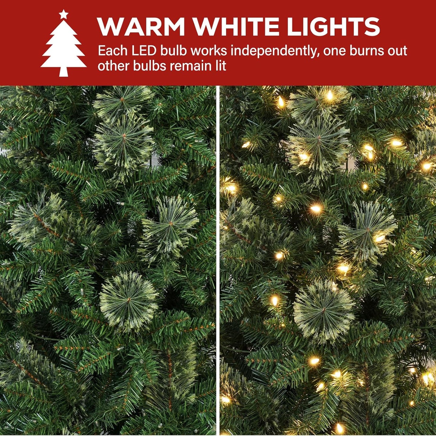 Hykolity 7.5ft Artificial Pre-lit Pencil Christmas Tree, Slim Christmas Tree with 300 Warm White LED Lights, 792 PVC Tips, Foldable Metal Stand and Hinged Branches