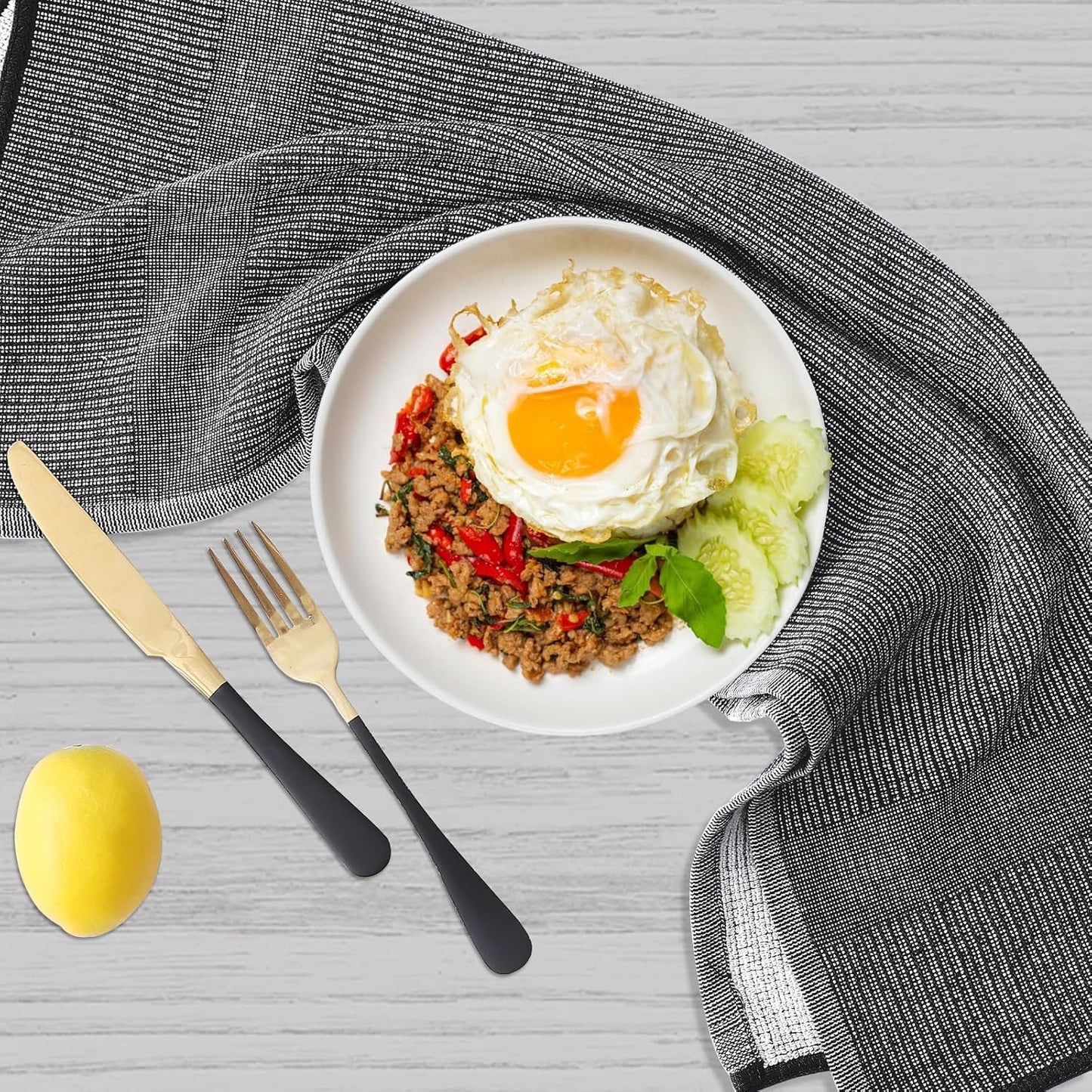 Homaxy Premium Kitchen Towels(18”x 28”, 6 Pack), Large Cotton Kitchen Hand Towels, Flat and Terry Dish Towels, 380 GSM Highly Absorbent Tea Towel Set with Hanging Loop, Black