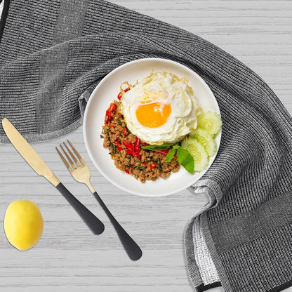 Homaxy Premium Kitchen Towels(18”x 28”, 6 Pack), Large Cotton Kitchen Hand Towels, Flat and Terry Dish Towels, 380 GSM Highly Absorbent Tea Towel Set with Hanging Loop, Black