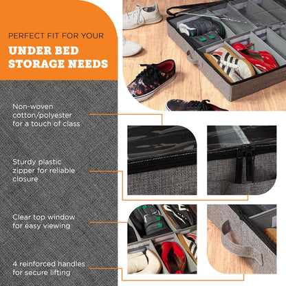 storageLAB Slim Under Bed Storage Containers, Closet Organizers with Sturdy Handles for Clothes, Comforters, and Accessories, Use Under or at the End of the Bed - 2 Pack, Dark Grey