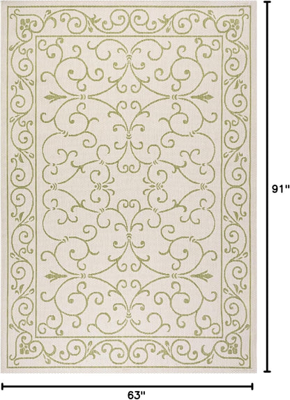 JONATHAN Y Vintage Filigree Indoor Outdoor Area Rug 5X8 Cream/Green, Charleston Textured Weave for Backyard, Patio, Porch, Easy-Cleaning, High Traffic, Pet-Friendly, Non-Shedding (SMB106I-5)