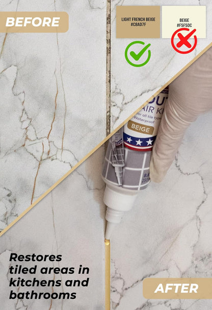 Tile Grout Repair Kit, Beige 8.8 oz/250gr. Fast Drying Grout Filler Tube Repair Kit, Grout Sealer Restore and Renewer for Bathroom Floor Tiles, Gaps, Joints, Lines