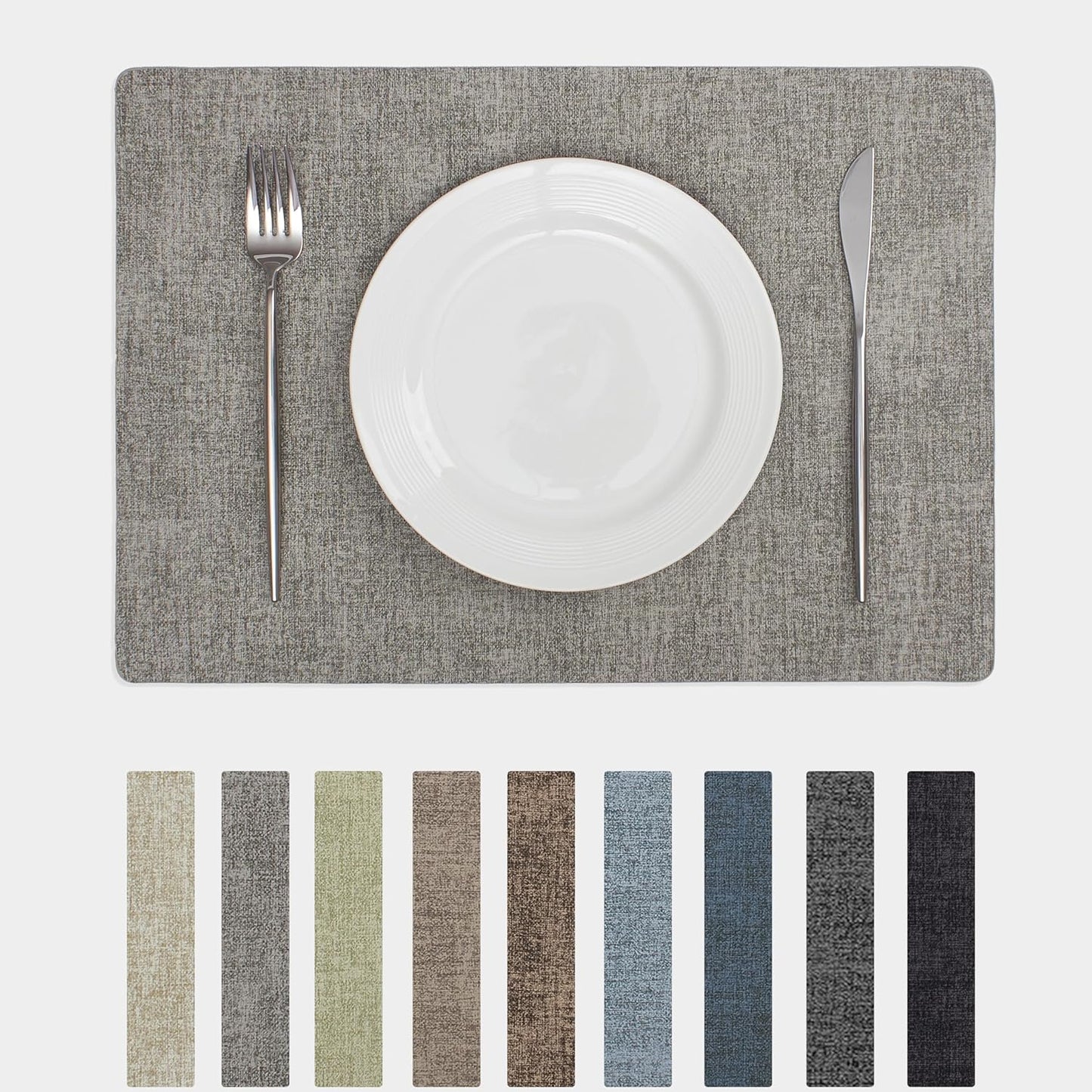 Chrysameld Vinyl Placemats Set of 8 - Faux Leather 100% Waterproof Oil-Proof Wipeable PU Place Mats, Heat Resistant Anti Slip Reversible Table Mats for Indoor & Outdoor Use,(17×12Inch, Light Grey)