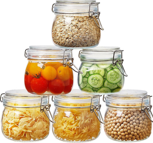 Glass Jars with Airtight Lid Set of 6, 17 floz Wide Mouth Mason Jars with Clamp Lids,Glass Sealed Jars with Air Tight Lids, Best for Kitchen & Pantry Food Storage