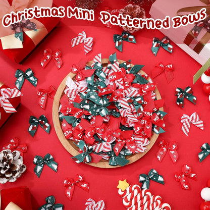 Syhood 150 Pcs Christmas Mini Bow Tiny Twist Tie Bow Handmade Craft Ribbon for DIY Sewing Party Decor(Red and Green,Patterned)