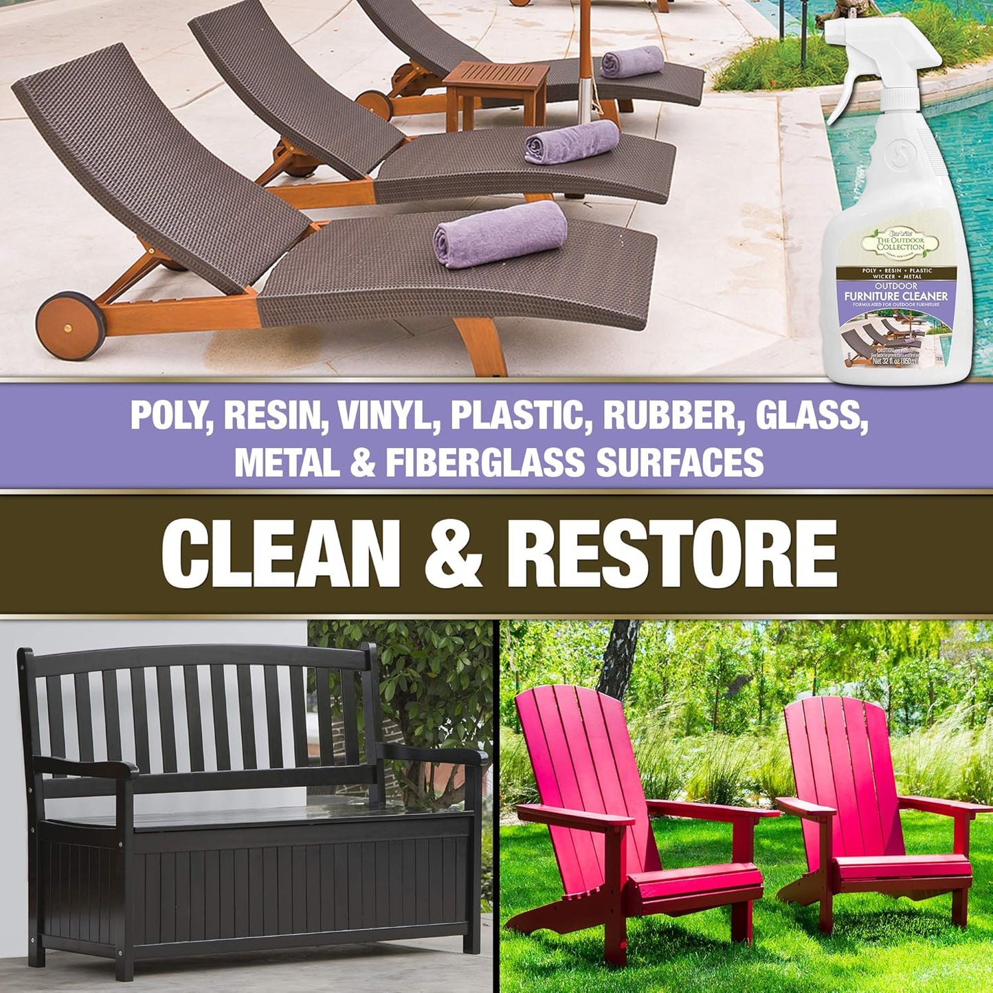 STAR BRITE Outdoor Collection Furniture Cleaner Spray - All-Surface Cleaner for Poly, Resin, Vinyl, Plastic, Rubber, Glass, Metal, and Fiberglass - 32 OZ (51932)