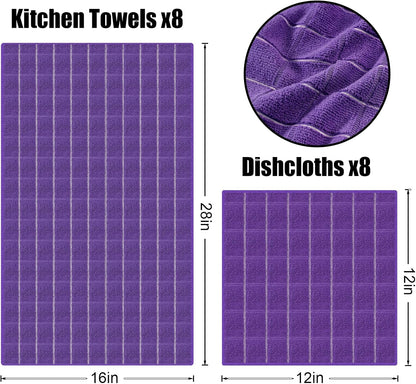 Homaxy Microfiber Kitchen Towels and Dishcloths Set, 12 Pack Soft and Absorbent Dish Hand Towels Bulk, 28 x 16 Inch & 12 x 12 Inch Quick Drying Rags for Washing Dishes, Purple