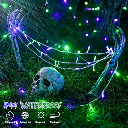 JMEXSUSS Connectable Purple and Green Halloween Lights Plug-in, 8 Modes 100 LED Twinkle String Light Indoor, Clear Wire Christmas Lights Outdoor Waterproof for Halloween Christmas Decor