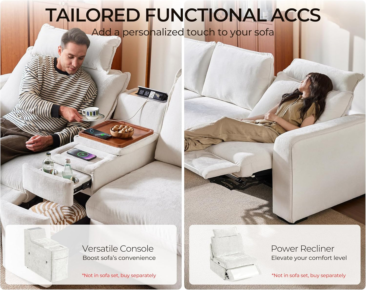 Oversized Modular Sofa Comfy Cloud Couch with Storage, Extra Deep Plush Sectional Sofa Set for Living Room, Covers Washable, Chenille, Olar (White, 6-Seater with 3 Ottomans, Sleeper)