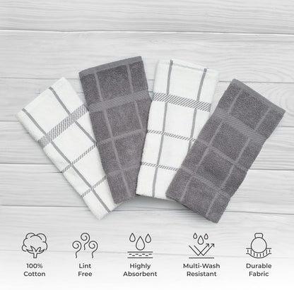 100% Cotton Terry Dish Cloth & Dish Towel, 6 Pack, Super Soft and Absorbent Kitchen Towels, Perfect for Kitchen Cleaning and Dish Washing (Grey (DT and DC Combo))