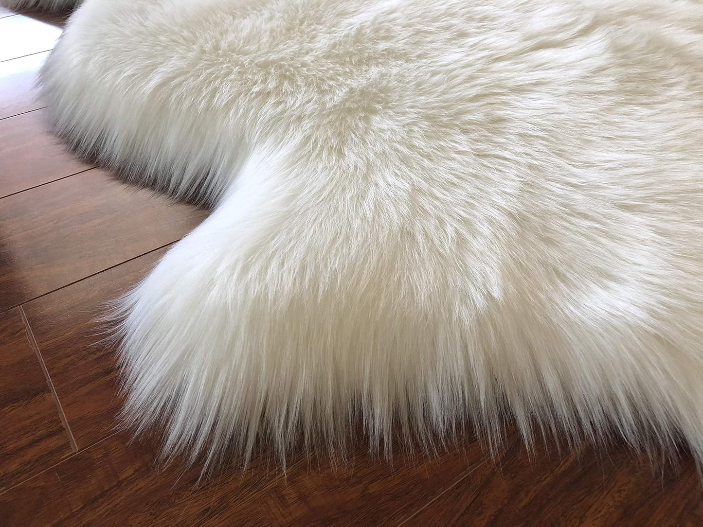 LAMBZY Faux Sheepskin Hypoallergenic Free Shape Silky Shag Rug, Luxury Shaggy Silky Plush Carpet for Bedrooms Rugs Living Room Kids Rooms Sofa Floor Rugs (Double 2'x6', 60x180cm White)