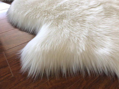 LAMBZY Faux Sheepskin Hypoallergenic Free Shape Silky Shag Rug, Luxury Shaggy Silky Plush Carpet for Bedrooms Rugs Living Room Kids Rooms Sofa Floor Rugs (Double 2'x6', 60x180cm White)