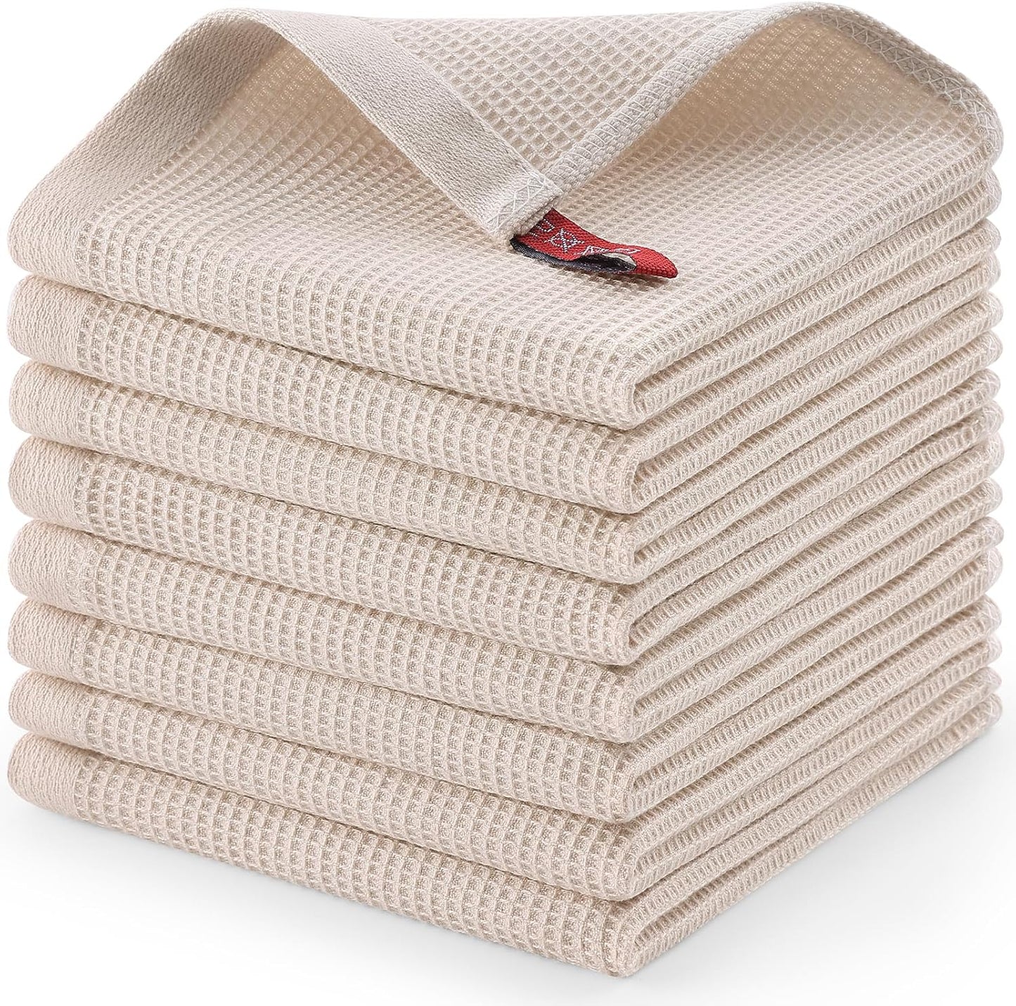 Homaxy 100% Cotton Waffle Weave Dish Cloths - 8 Pack Soft and Absorbent Dish Towels - 12 x 12 Inches Quick Dry Dish Rags - Beige