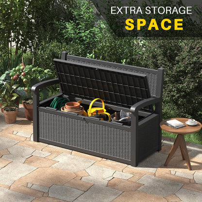 70 Gallon Outdoor Storage Box, Resin Patio Furniture with Armrest, Lockable Deck Box with Waterproof and UV Resistant for Patio Cushions, Garden Tools and Pool Supplies, Black