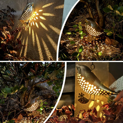Solar Birds Lights Metal Outdoor Decor,Hanging Wall Decorations Outside Yard Art Garden,Waterproof Lanterns for Patio,Porch,Backyard,Fence,Gifts for Women,Mom