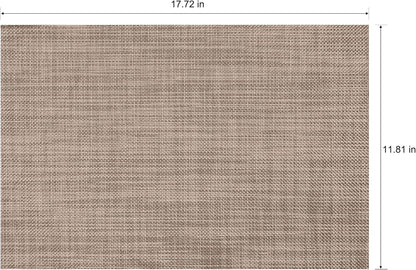 CADONO Placemats Set of 4 Washable Indoor/Outdoor Vinyl Place Mats for Dining Table Durable Non-Slip Heat Resistant PVC Weave Table Mats（Khaki）