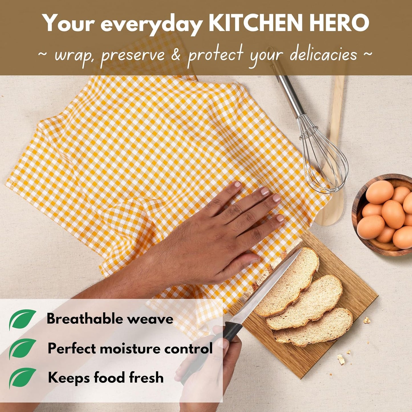 Native Fab 12 Pack Mini Check Yellow Kitchen Towels 16"x26" - Gingham Plaid Cotton Dish Towels - Absorbent Dishcloth Set, Soft Reusable Towel with Hanging Loop - Yellow White